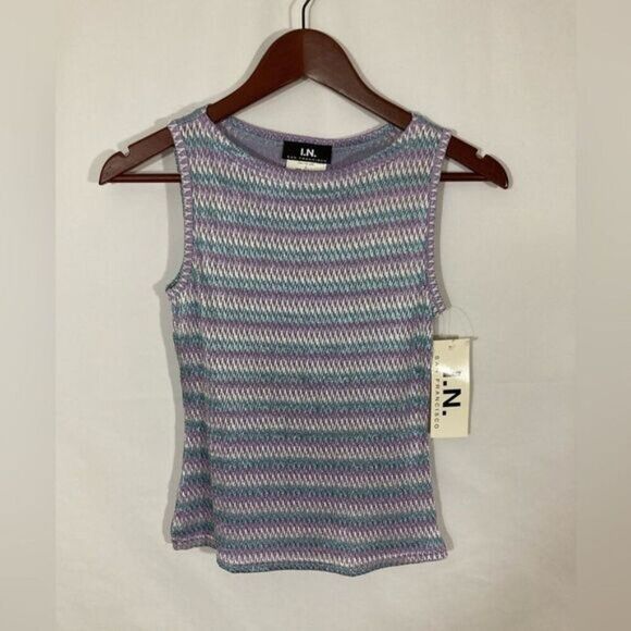 I.N. San Francisco Women's L Purple Striped Stretch Tank Top Y2K Preppy - Picture 2 of 12